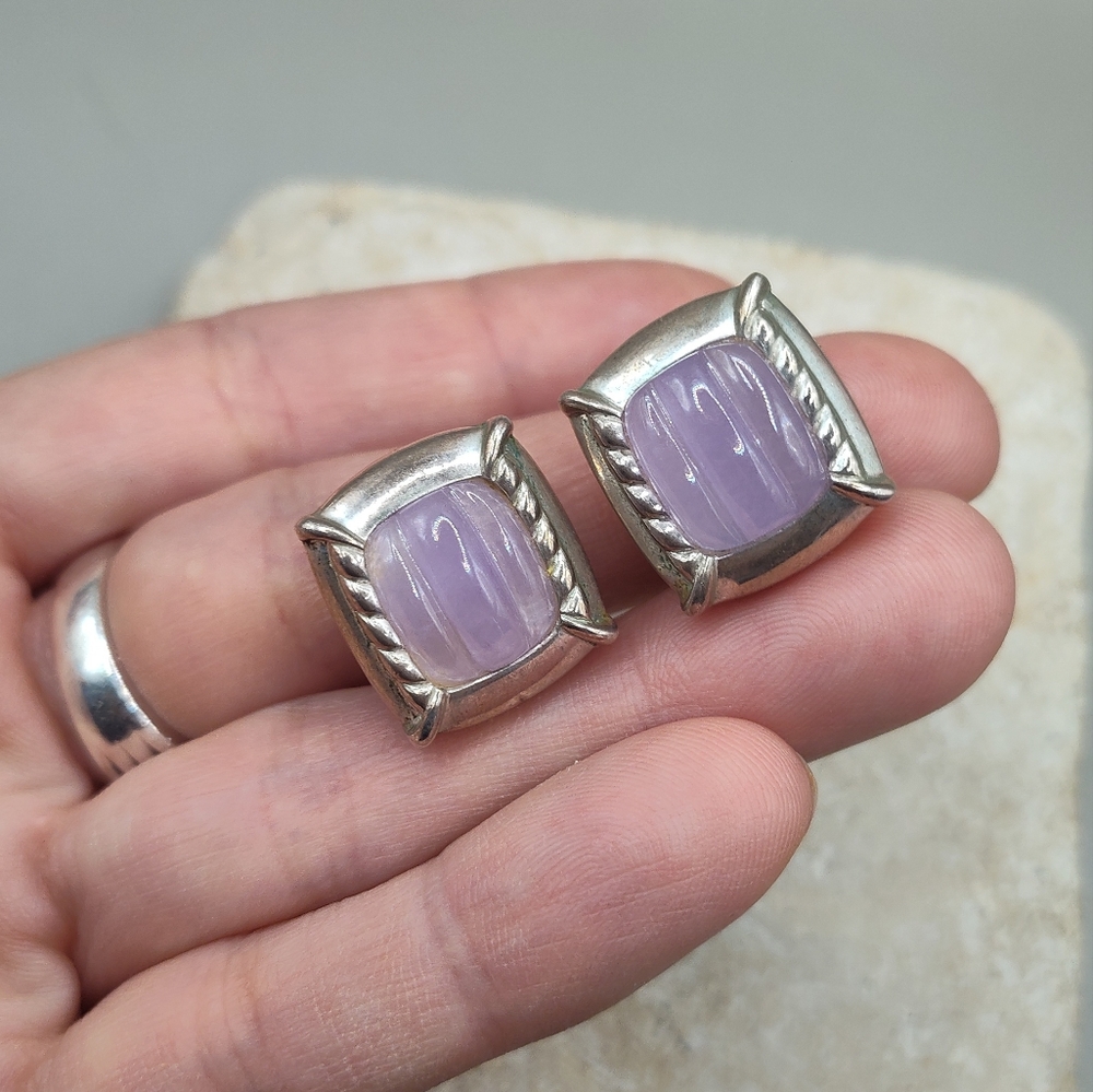 Vintage Judith Ripka Sterling Silver 925 Thailand Purple Jade Stone Earrings